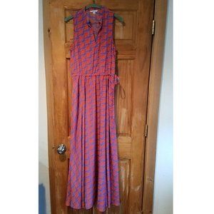 LL Bean Signature Maxi Dress French Blue Print Misses, 4 Reg, French Blue